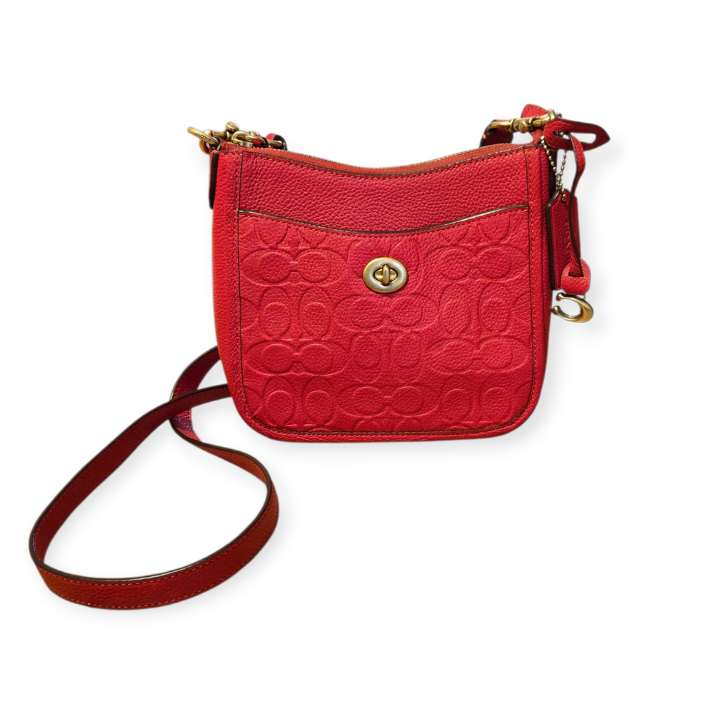 Coach Embossed Signature Red Leather Chaise Crossbody Shoulder Bag CC392